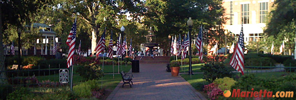 Marietta Square Decorated with American Flags