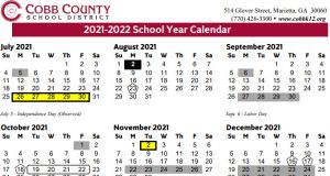 Cobb County Calendar 2022 2021-2022 | Marietta.com