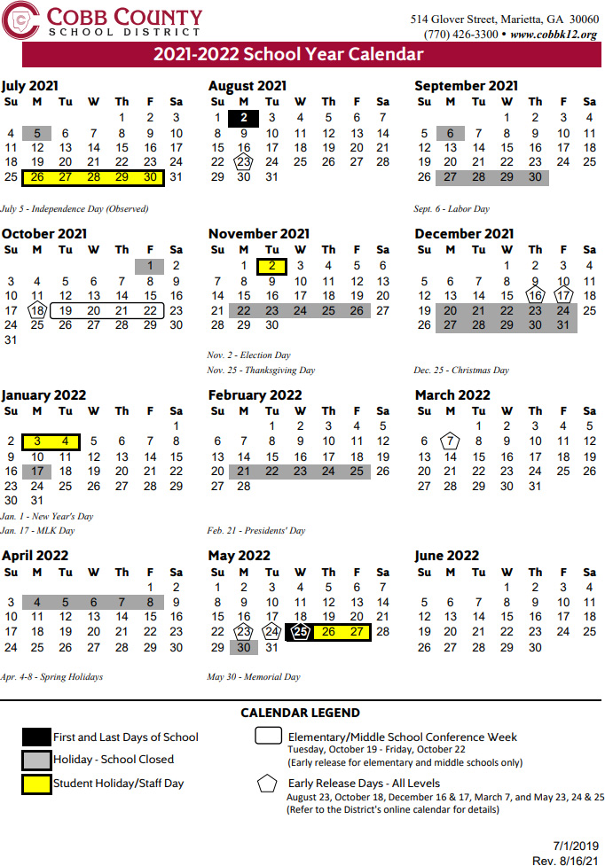 Cobb County School Calendar 2021-2022 | Marietta.com