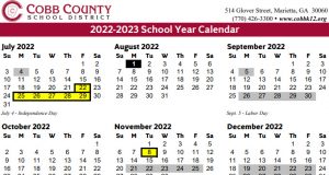 Cobb County Calendar 2022 23 2022-2023 | Marietta.com