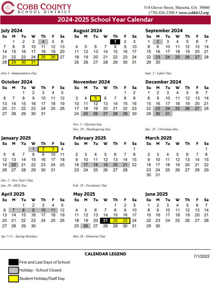 Cobb County School Calendar 2024 2025 Marietta