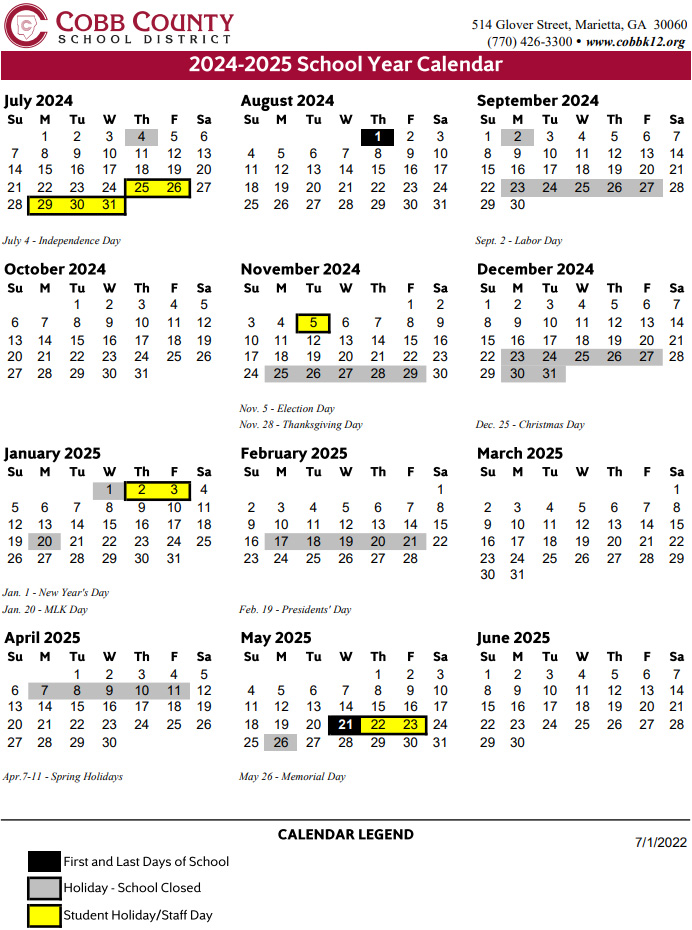 Cobb County School Calendar 2024 2025 
