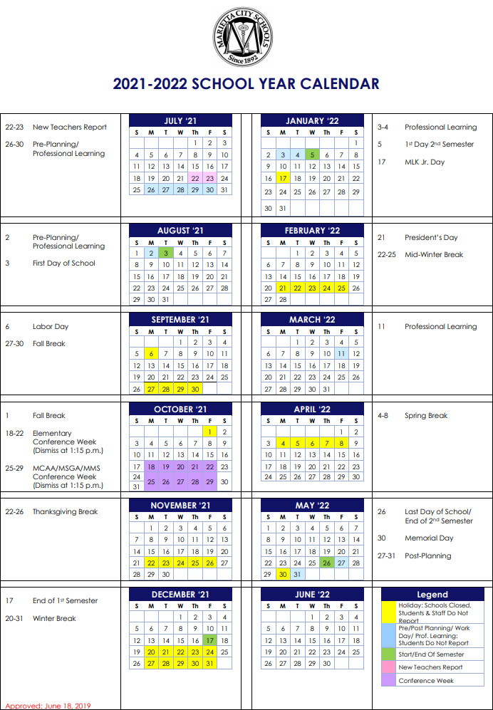 2021 2022 Calendar Marietta City School Calendar 2021 2022 | Marietta.com