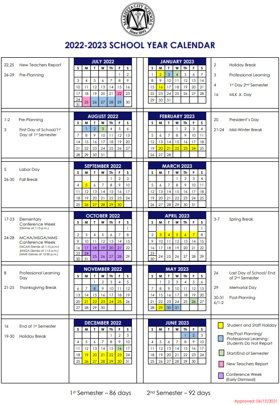 Uga Academic Calendar Spring 2023 Marietta City School Calendar 2022-2023 | Marietta.com