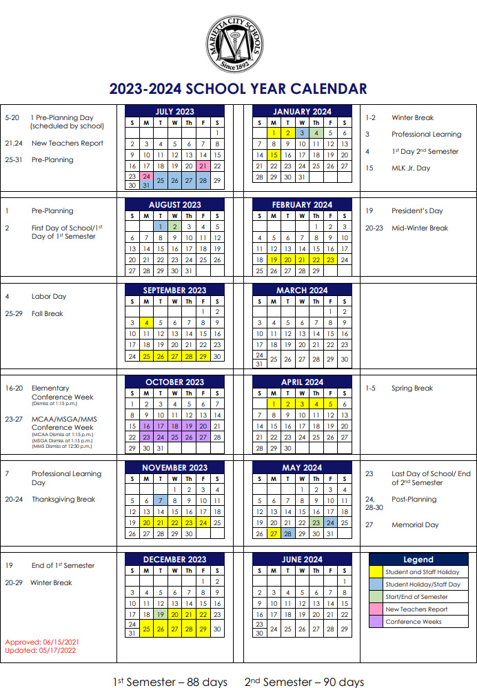 Marietta City School Calendar 2023 2024 V2 