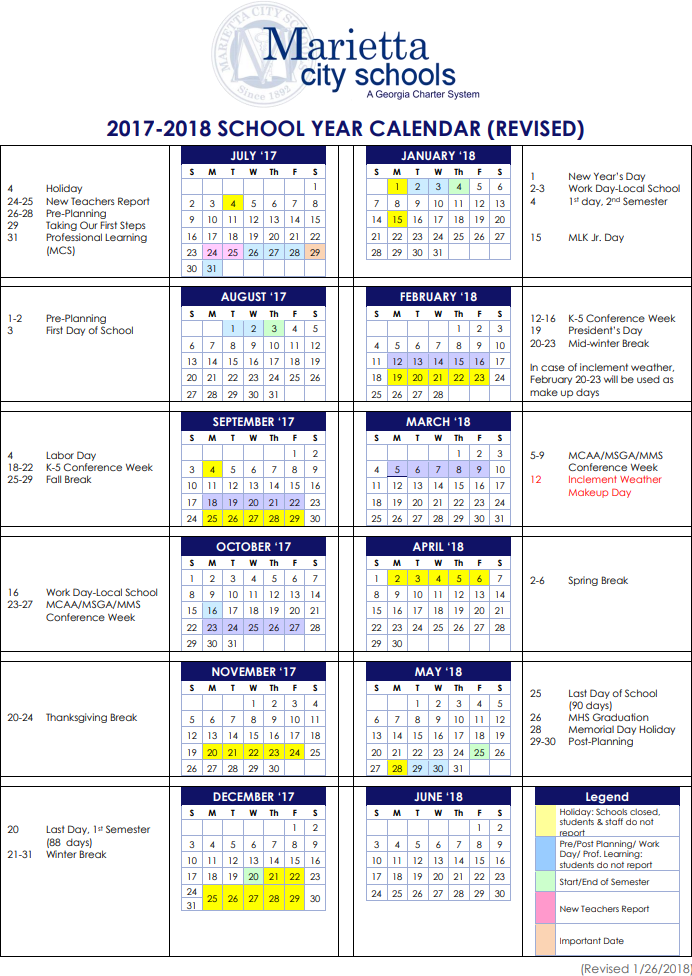 Marietta City School Calendar 2017 2018 Marietta Com