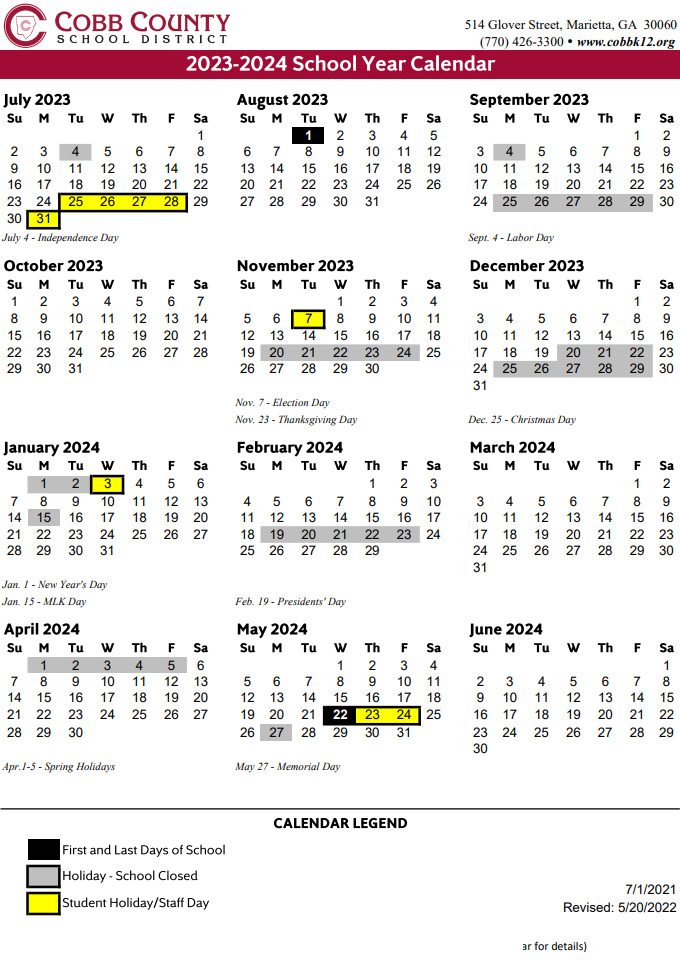 Cobb County School Calendar 2023 2024 V2 