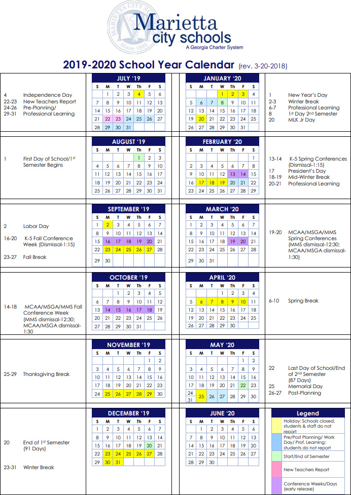 Marietta City School Calendar 2019-2020 | Marietta.com Marietta City School Calendar 2019-2020 | Marietta.com