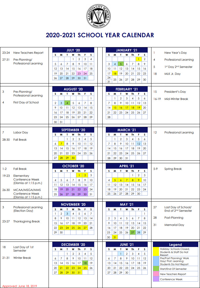 Marietta City School Calendar 2020-2021 | Marietta.com Marietta City School Calendar 2020-2021 | Marietta.com