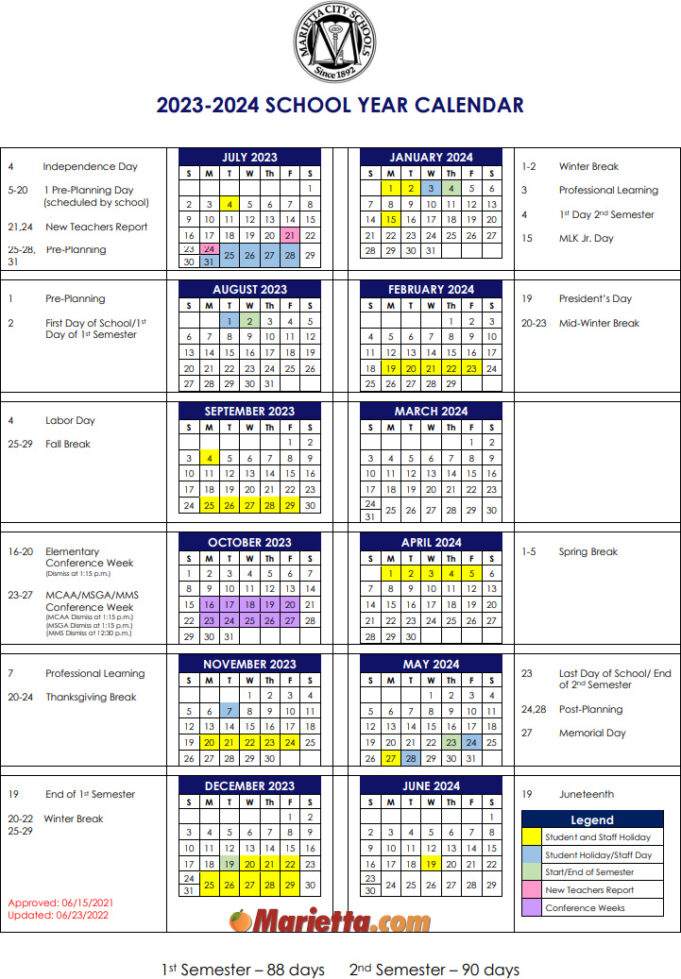 Marietta City School Calendar 20232024