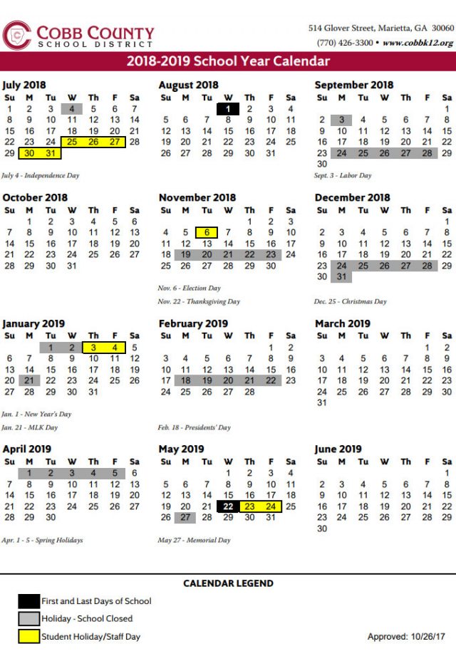 Cobb County School Calendar 20182019